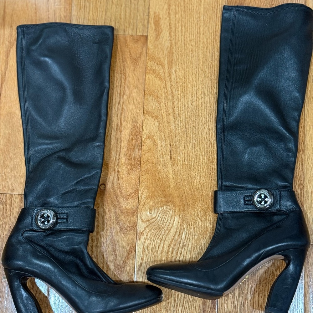 Prada Black Leather Knee-High Boots
